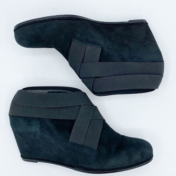 Stuart Weitzman Be Happy Black Suede Hidden Wedge Booties Criss-cross Elastic - Picture 7 of 16